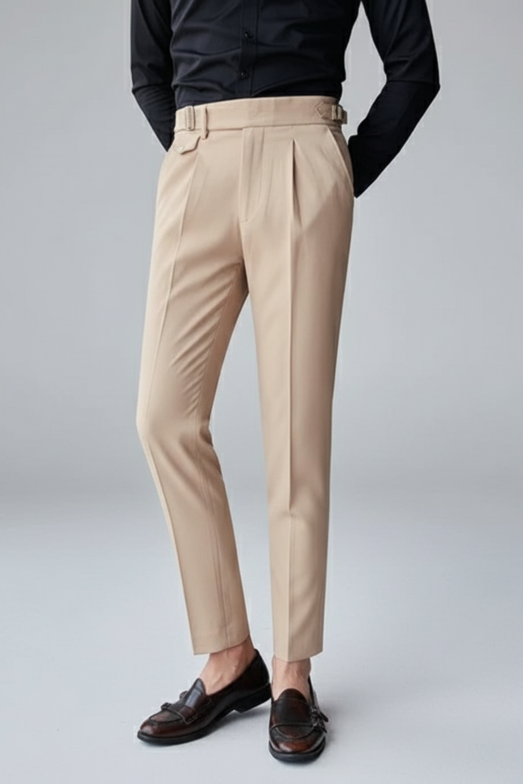 Stef | Slim fit pantalon met bandplooi voor heren - Beige