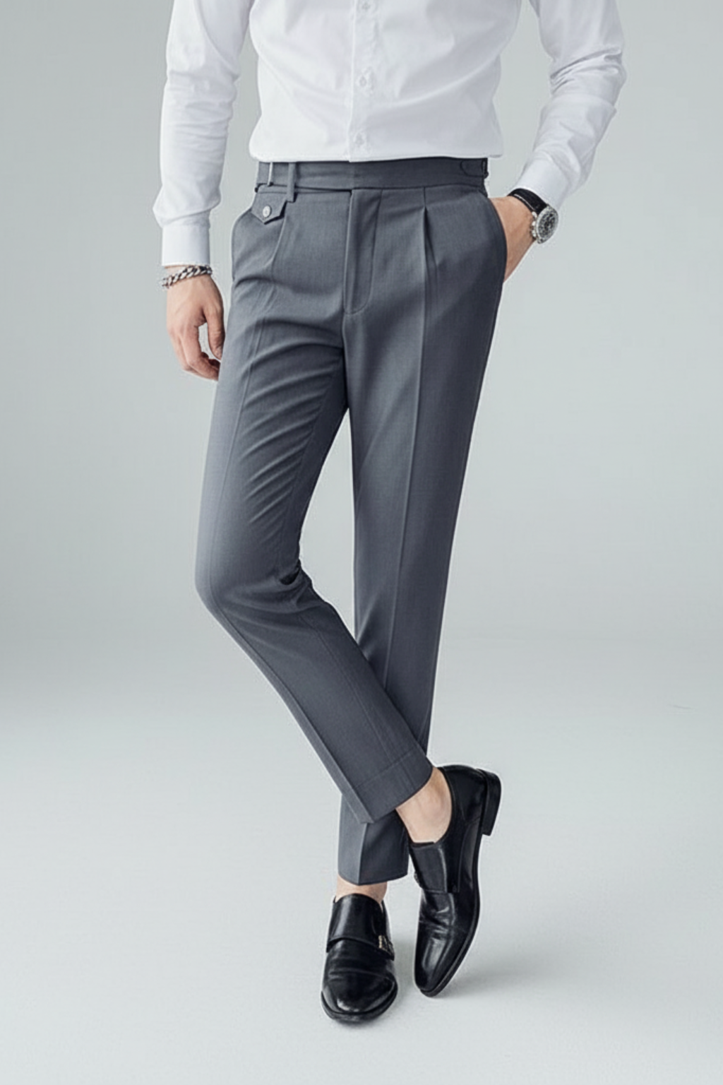 Stef | Slim fit pantalon met bandplooi voor heren - Grijs