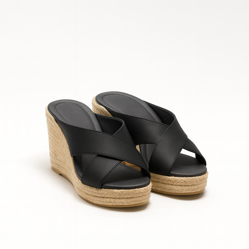 Suzanne | Espadrille sleehak sandalen voor dames - Zwart