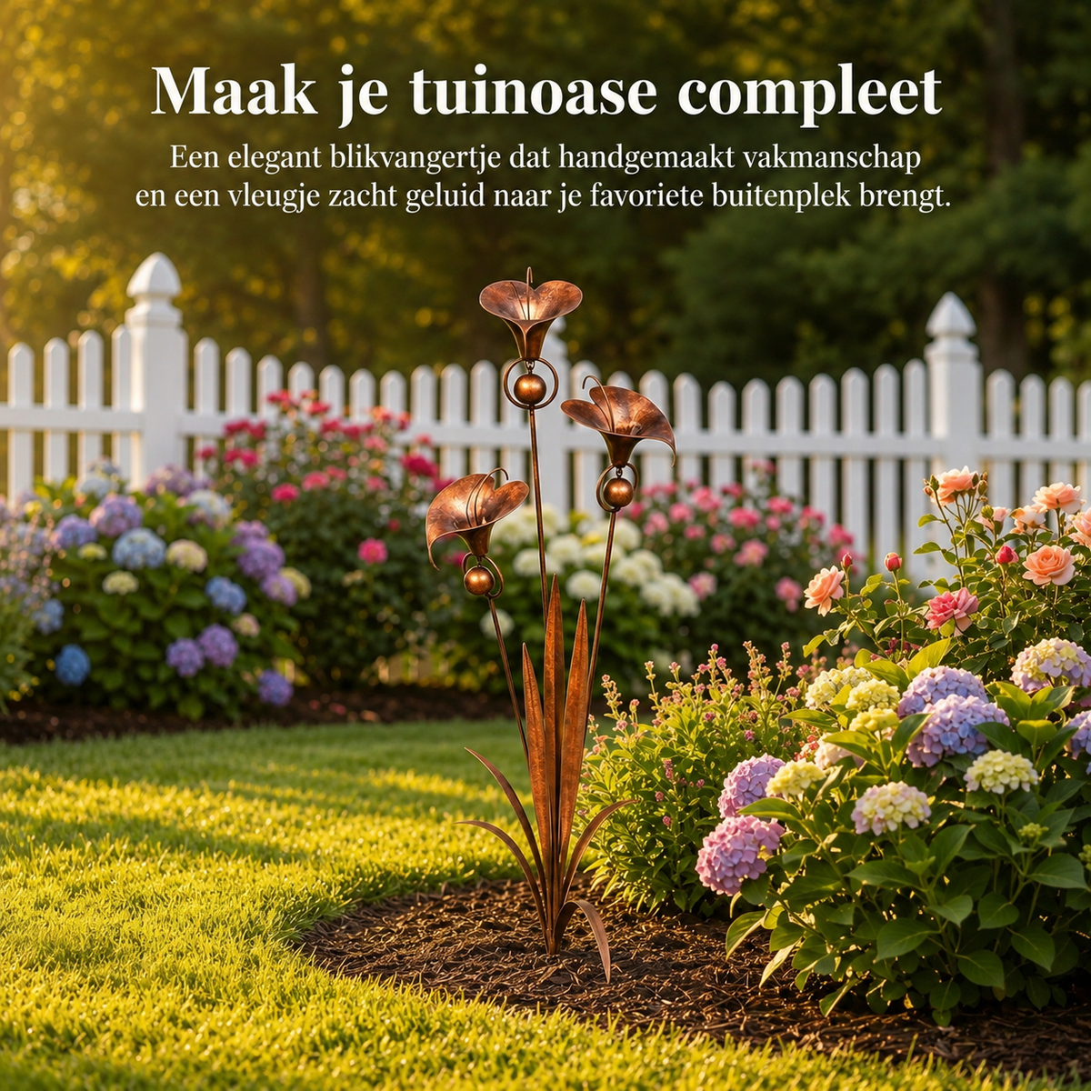 Sven | Metalen tuinsteker met calla lelies en belletjes - foto 7
