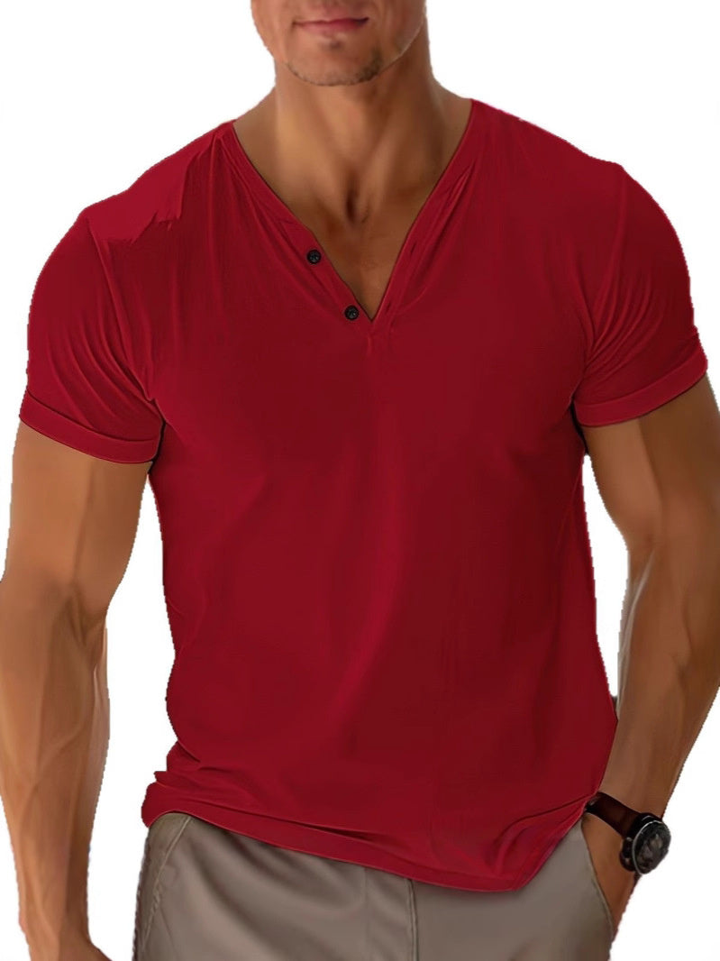Tijmen | V-hals t-shirt voor heren met korte mouw - Donkerrood