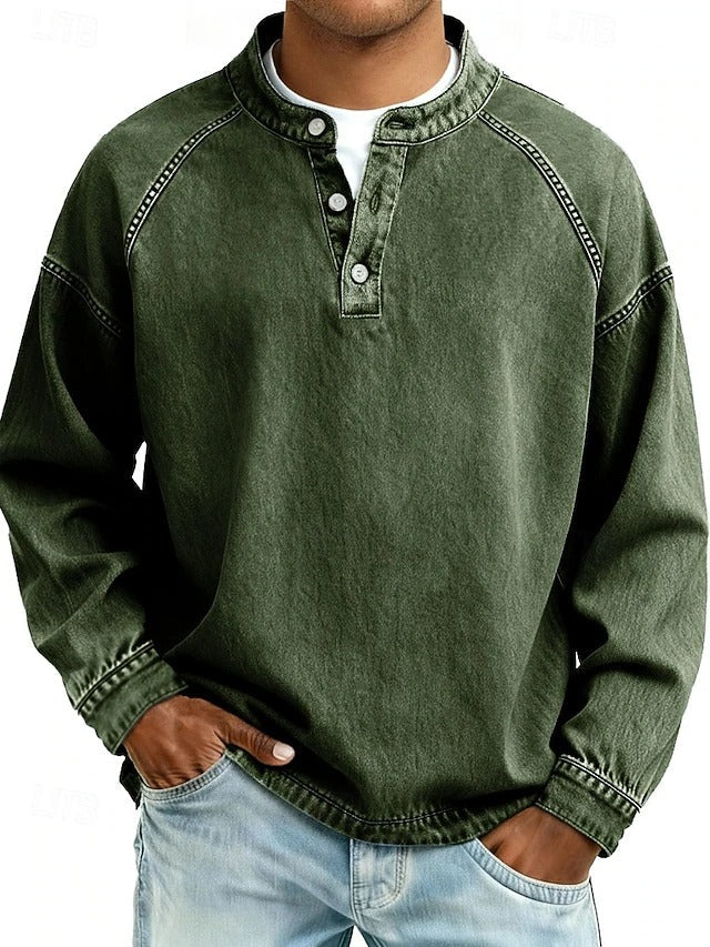 Tijn | Henley longsleeve voor heren - Donkergroen