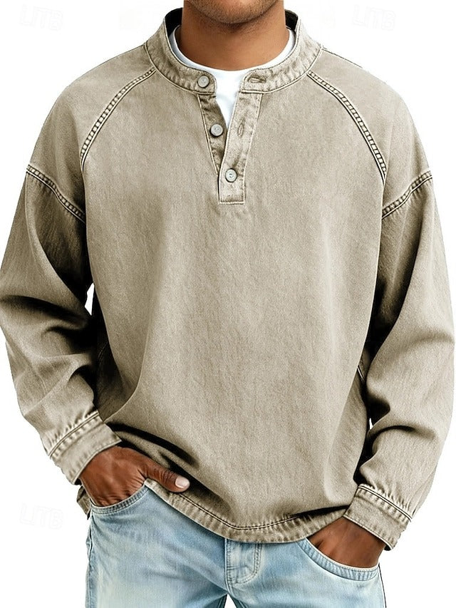 Tijn | Henley longsleeve voor heren - Kaki