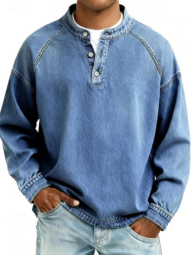 Tijn | Henley longsleeve voor heren - Lichtblauw