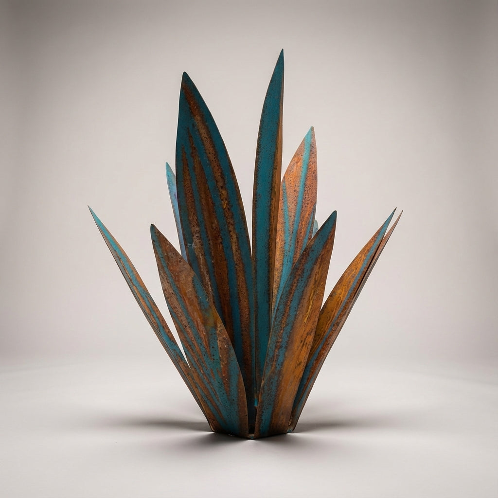 Tim | Metalen tuinornament agave met solar led - Blauw