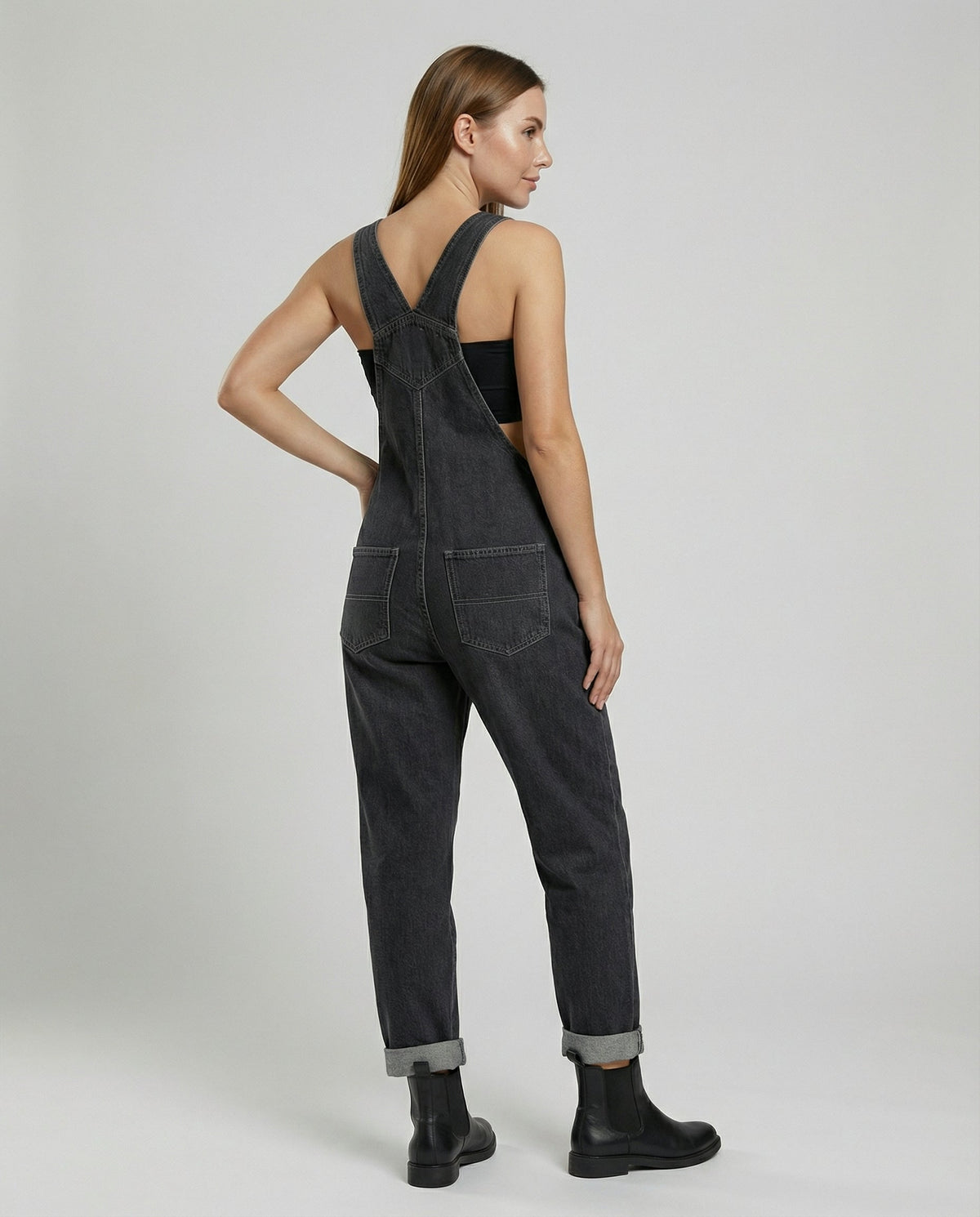 Vivian | Tuinbroek dames van denim, zwart - foto 6