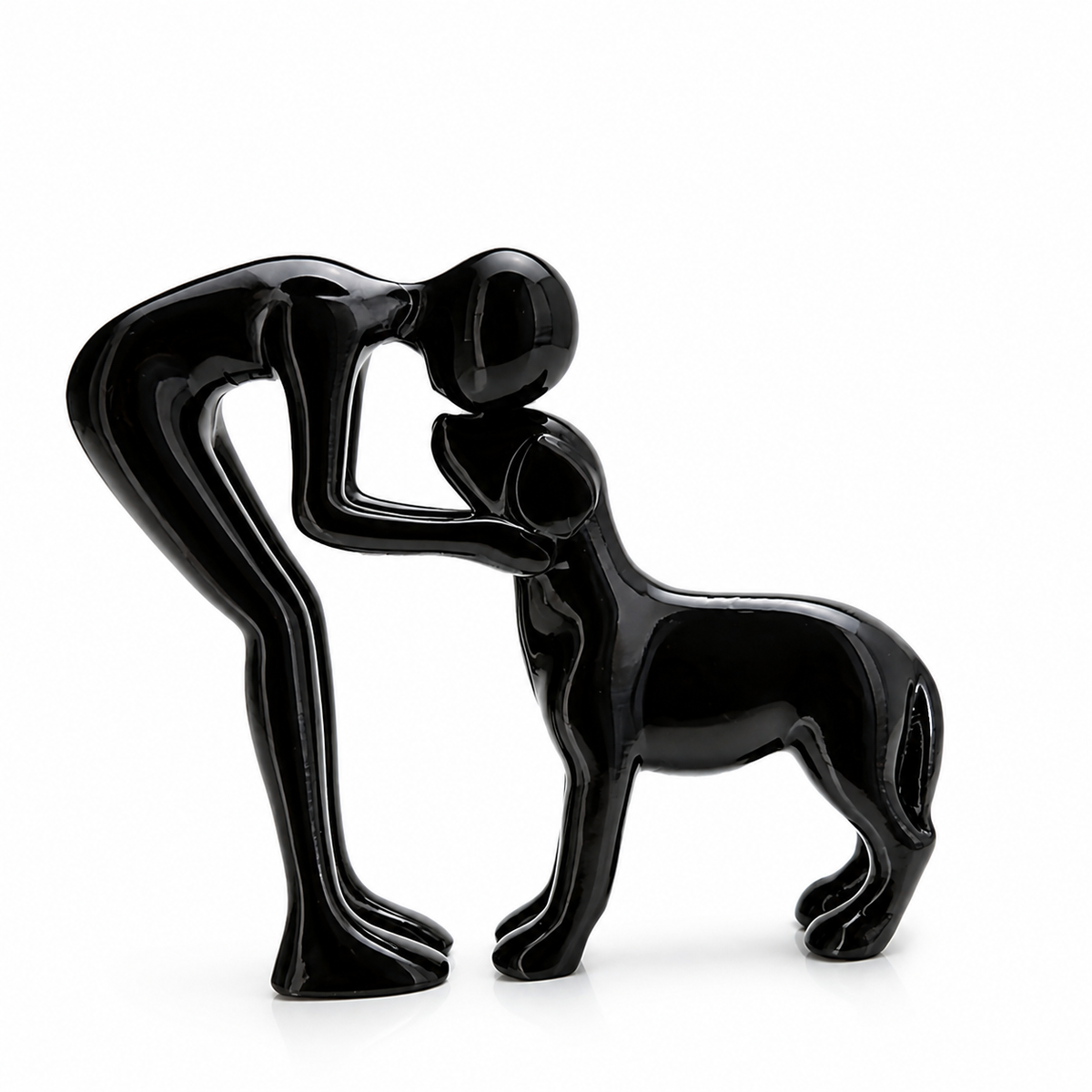 Willem | Abstract beeldje mens en hond - Zwart
