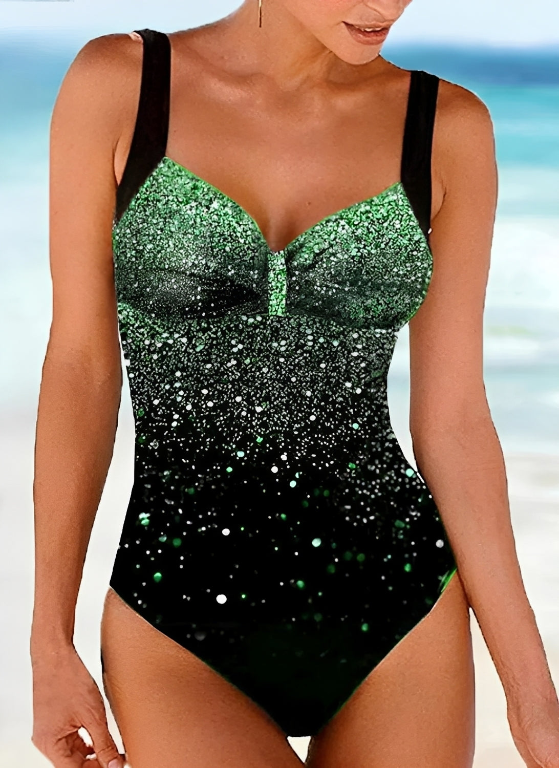 Wilma | Push up badpak met glitterprint - Groen
