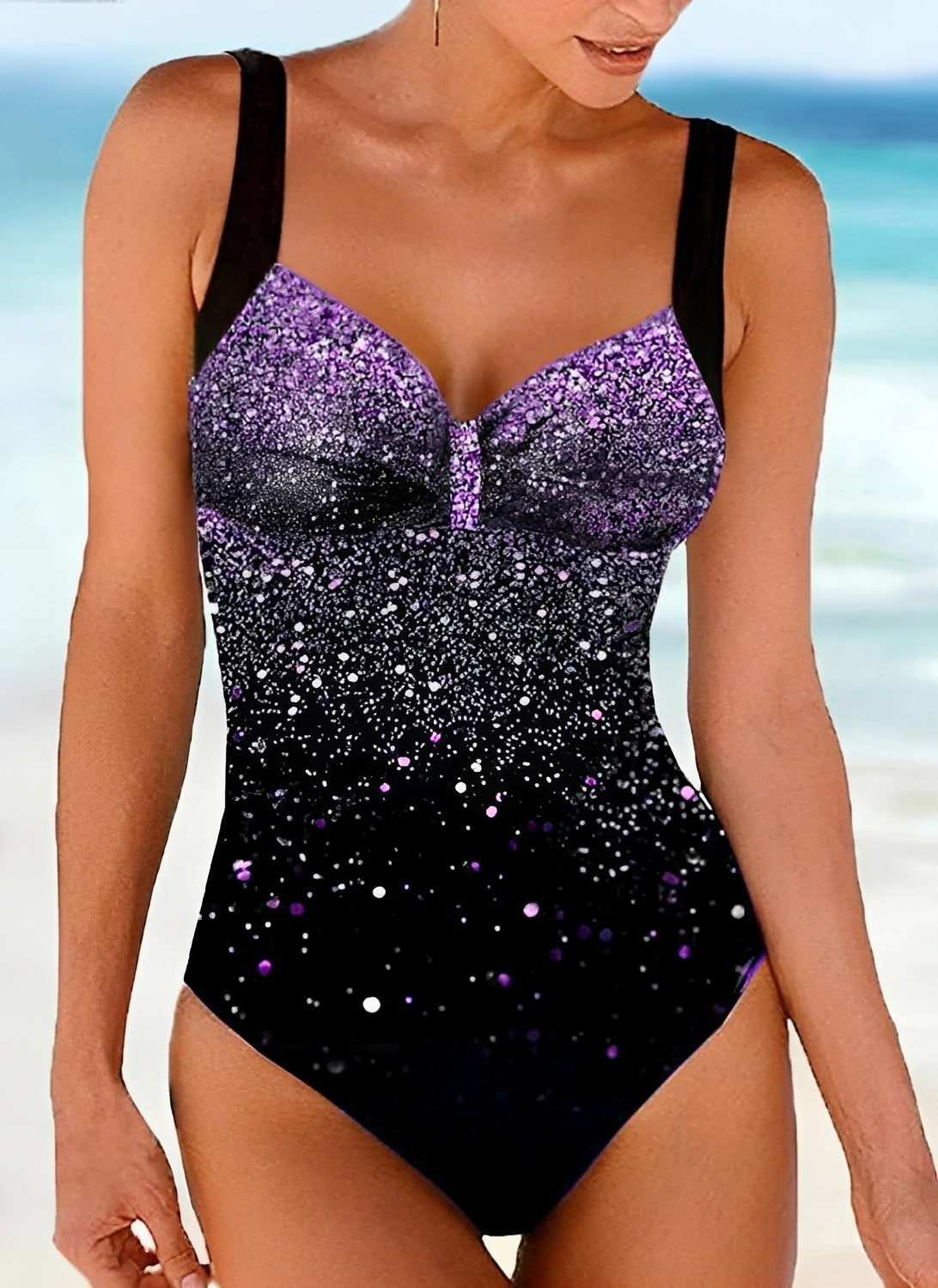 Wilma | Push up badpak met glitterprint - Paars