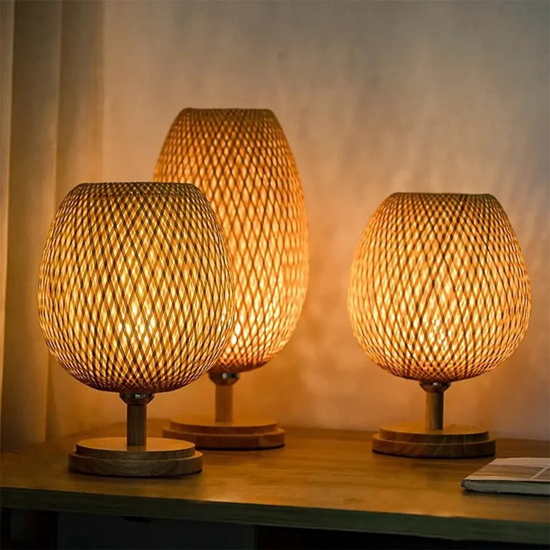 Wim | Bamboe tafellamp met houten voet - foto 4