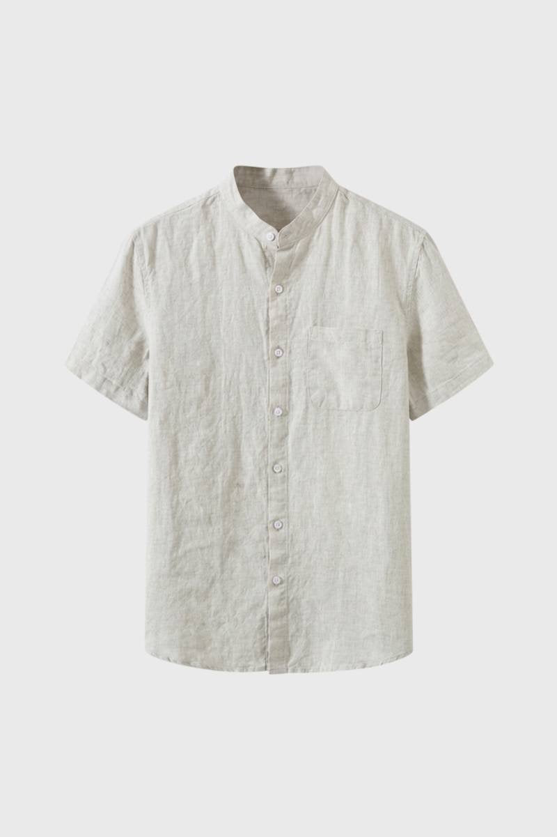 Wouter | Overhemd heren korte mouw met staande kraag - Beige