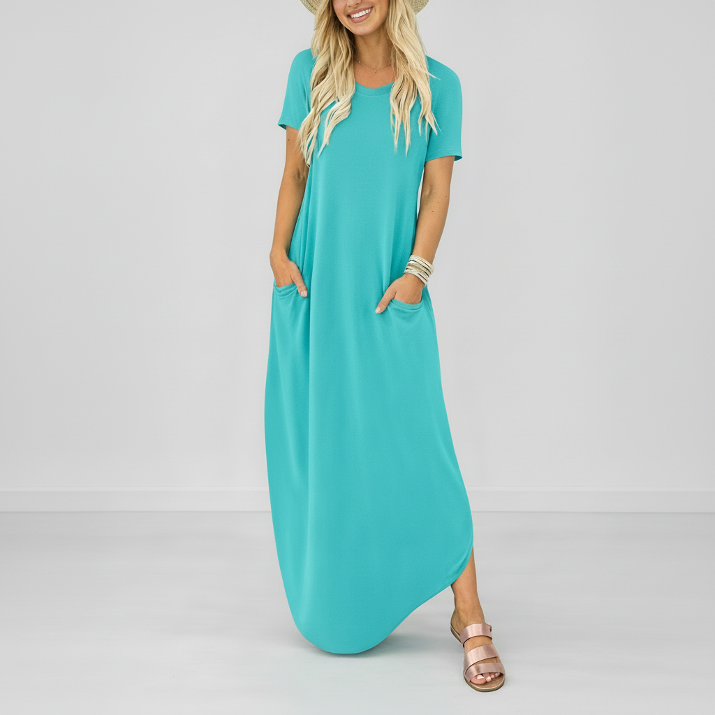 Yara | Maxi jurk voor dames met korte mouw - Lichtblauw