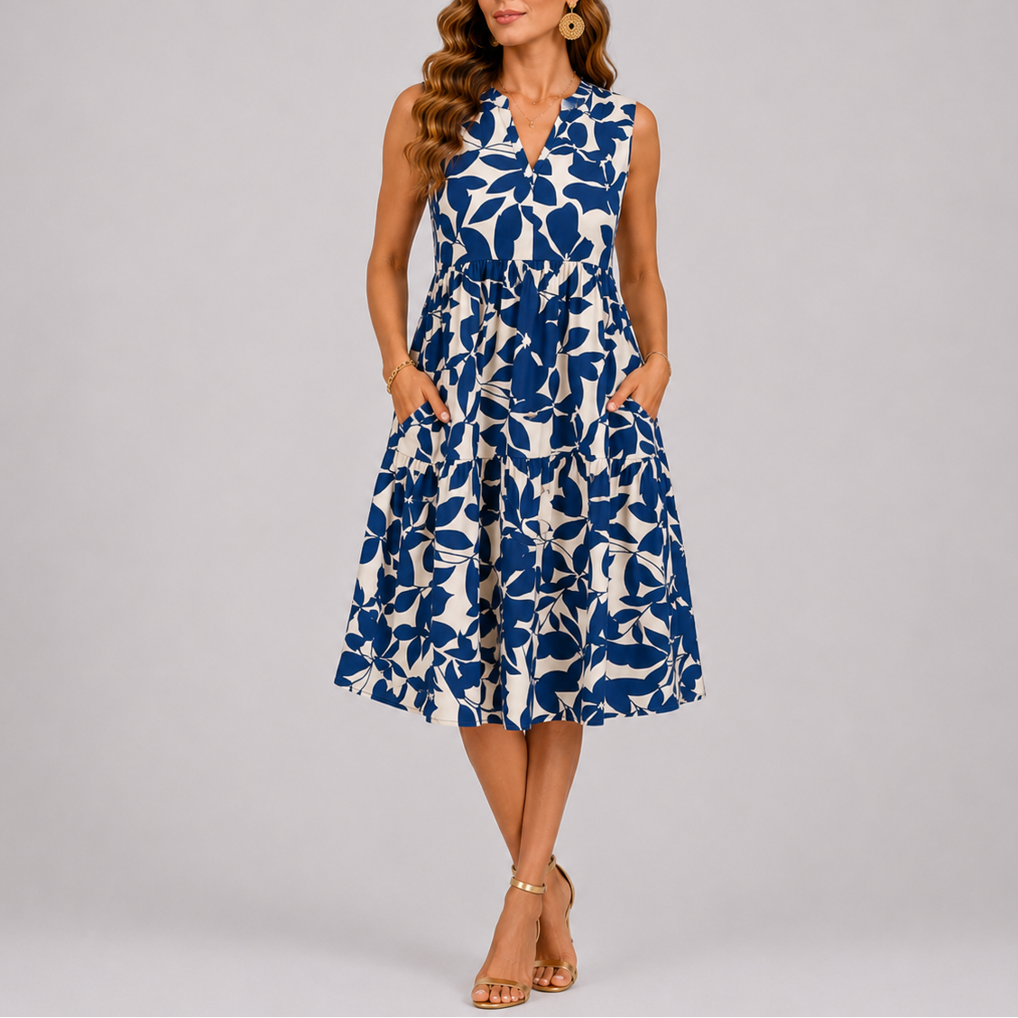 Yara | Mouwloze zomerjurk met bloemenprint - Marine