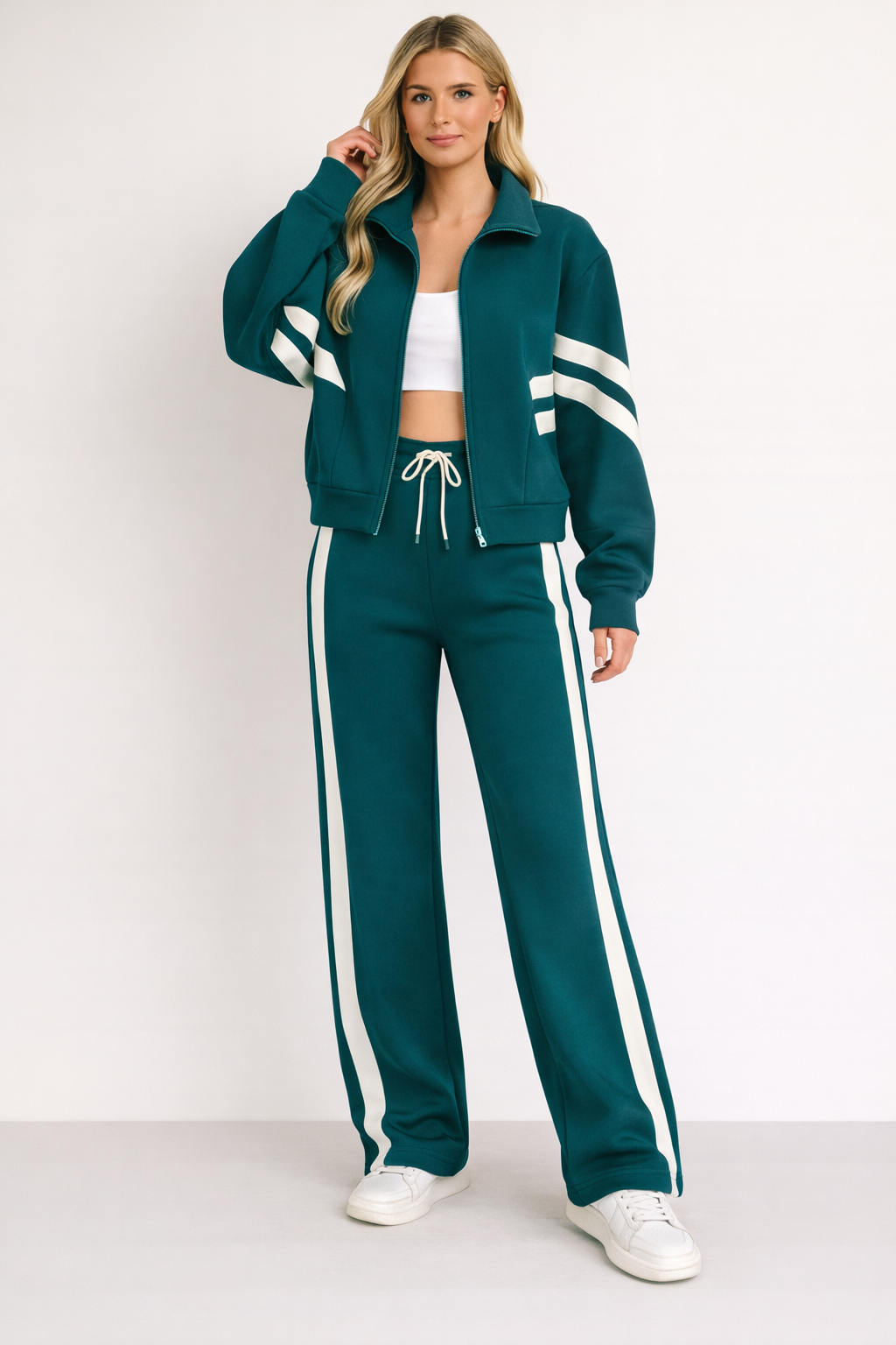 Zoë | Tweedelig joggingpak dames met rits - Groen