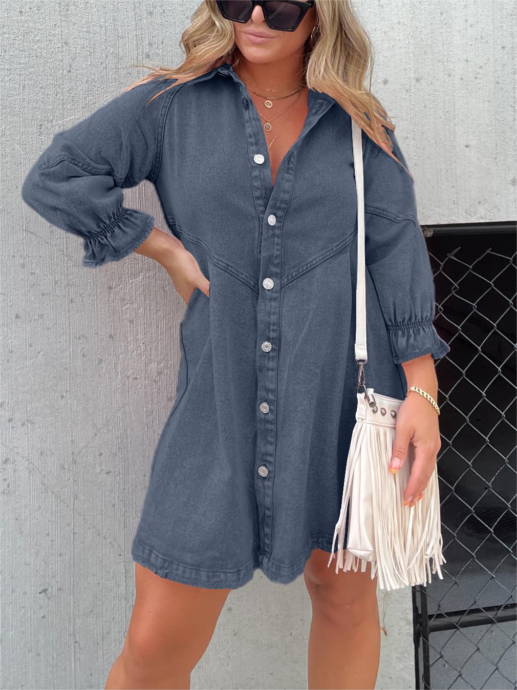 Michelle - Trendy en Stijlvolle Denim Jurk met Knoopsluiting voor Dames