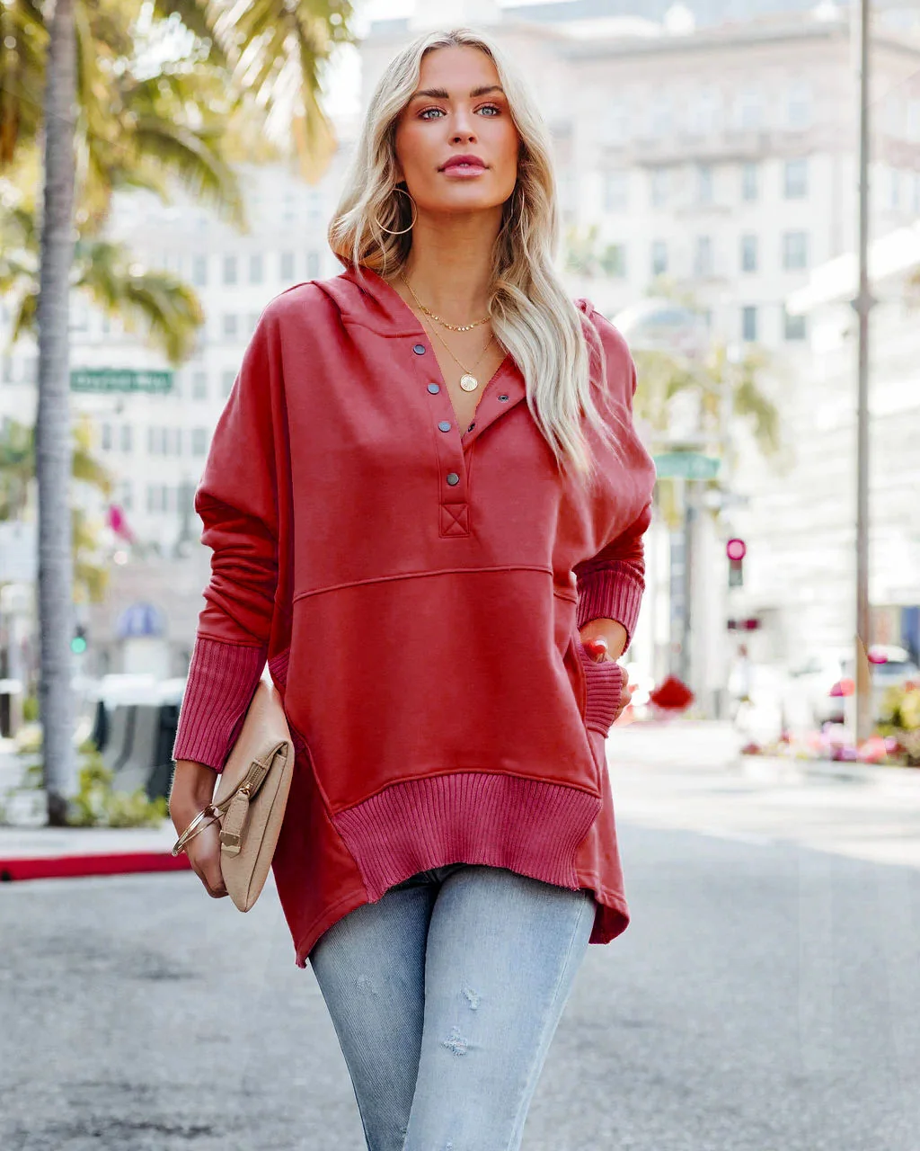 Ilse - Oversized Hoodie met Lange Mouwen en V-Hals voor Dames