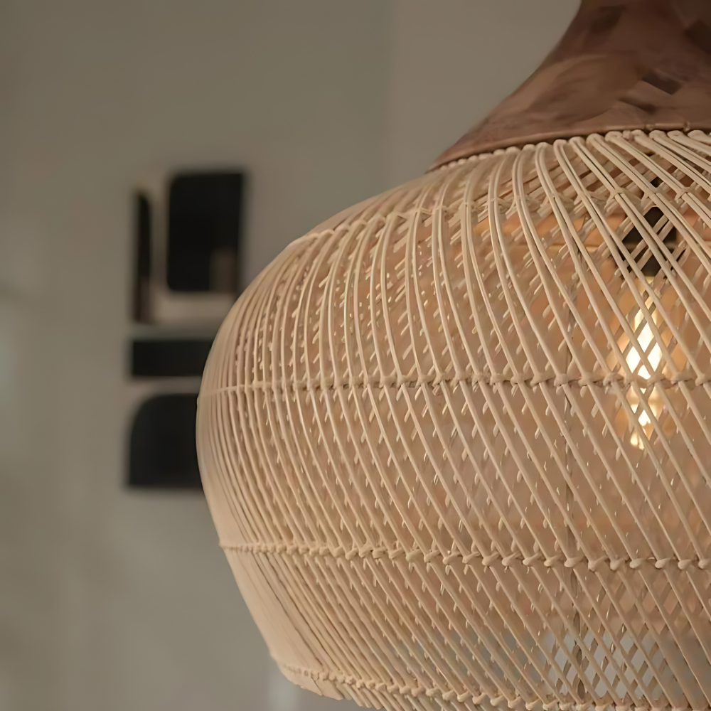 Boho rotan hanglamp – handgeweven natuurlijke sfeerverlichting