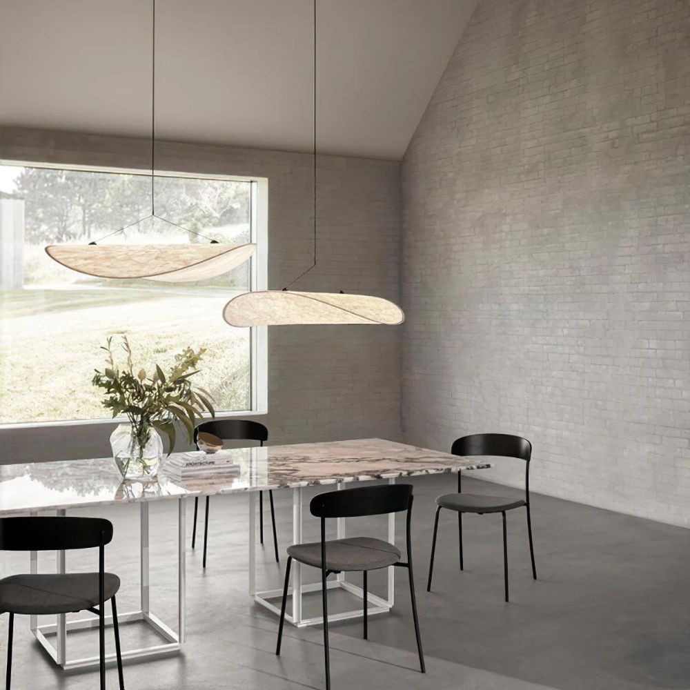 Japandi stoffen hanglamp – sculpturale sfeerverlichting van zijde