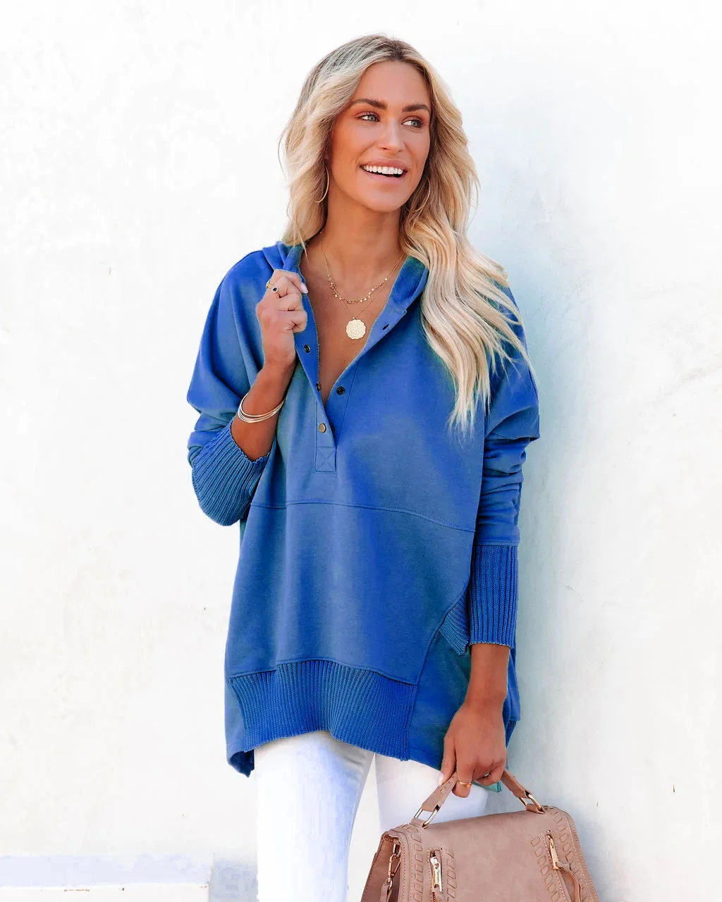 Ilse - Oversized Hoodie met Lange Mouwen en V-Hals voor Dames