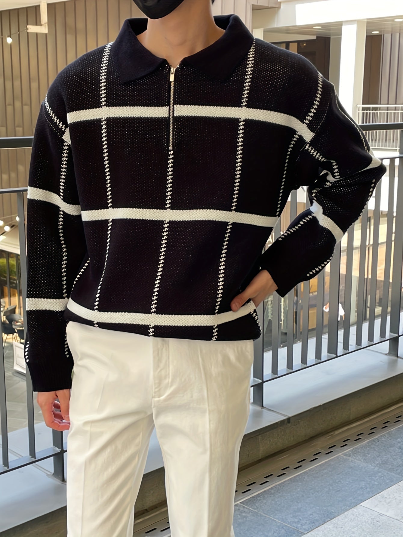 Hugo - Lässiger Kariertes Pullover mit Halb-Reißverschluss für Herren