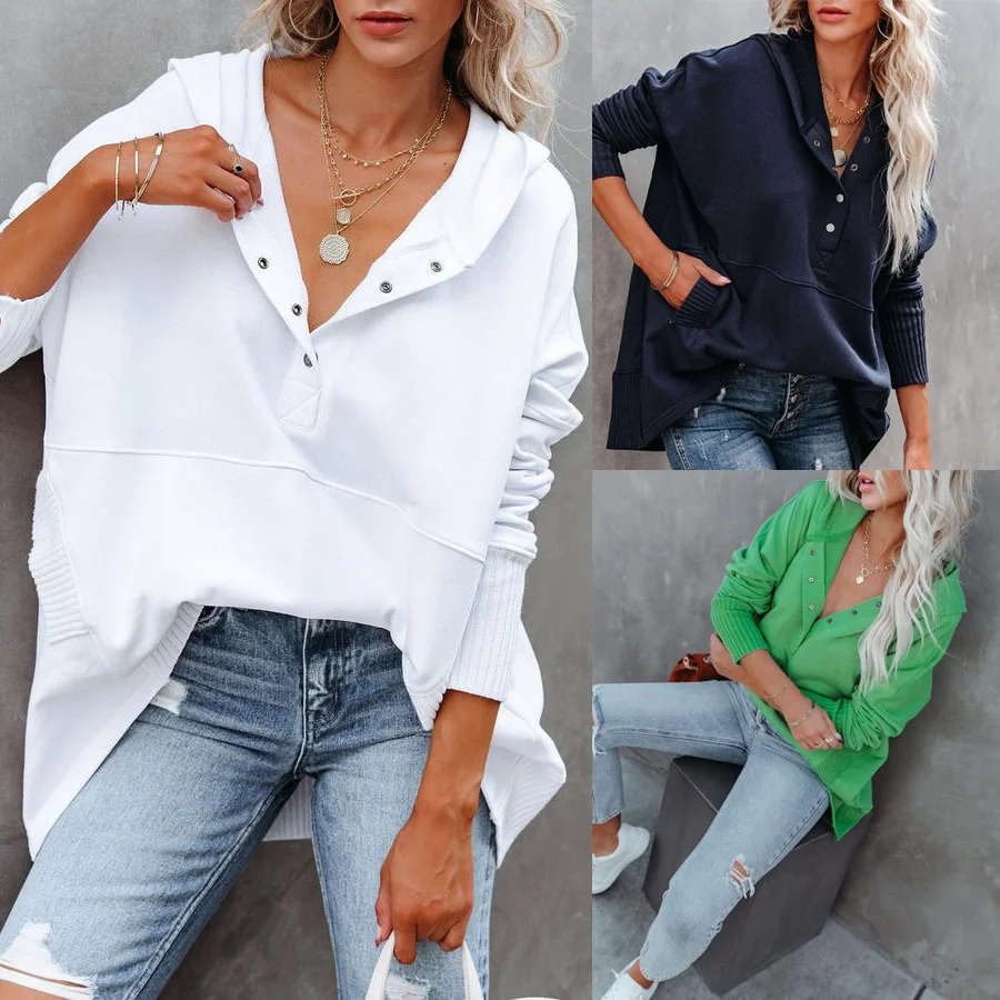 Ilse - Oversized Hoodie met Lange Mouwen en V-Hals voor Dames