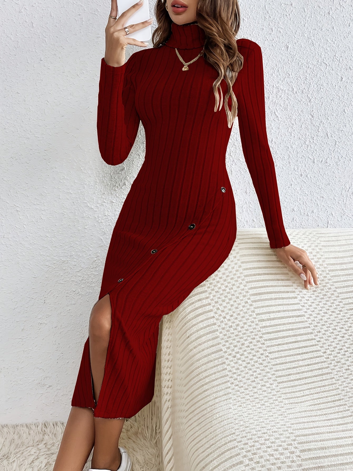 Jurk. Dames. Lange Mouwen. Warm. Col. Victoria Mae. Nederland. Belgie