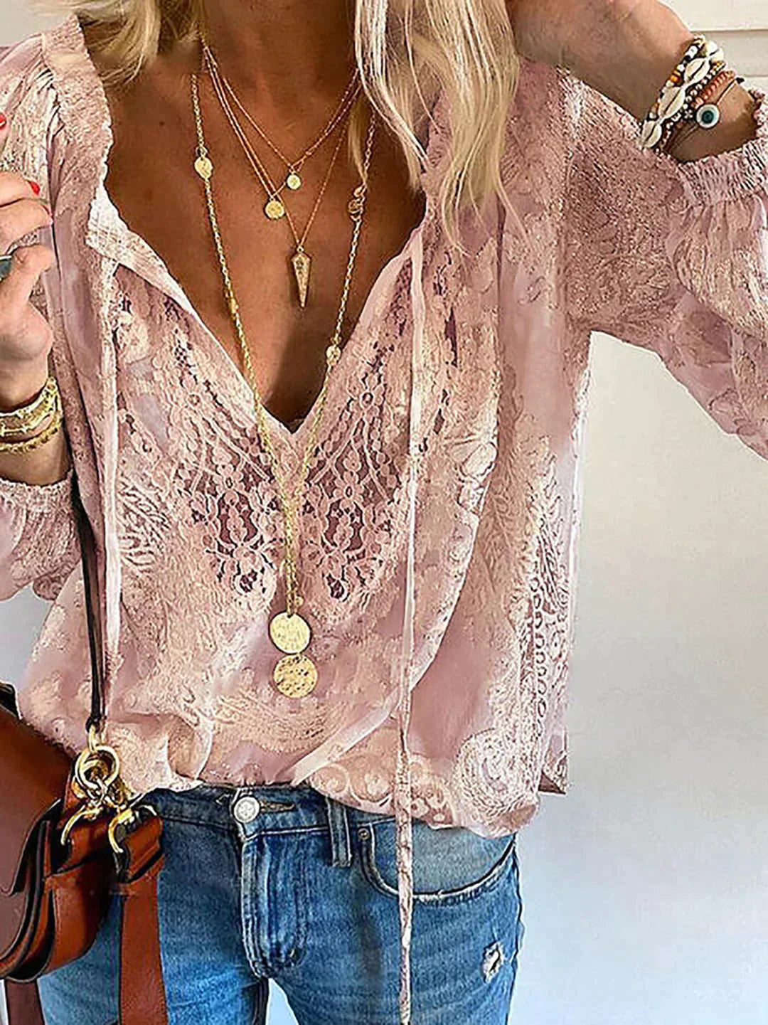Helena - Blouse en Chiffon à Manches Longues et Col V pour Femmes