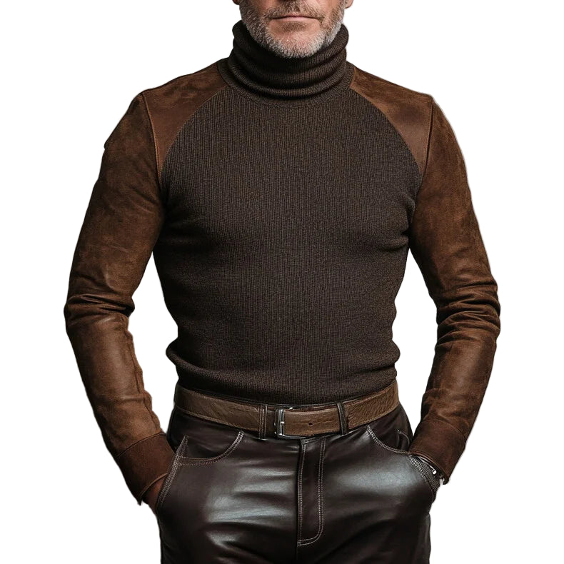 Suède gesplitste gebreide coltrui met lange mouwen voor heren