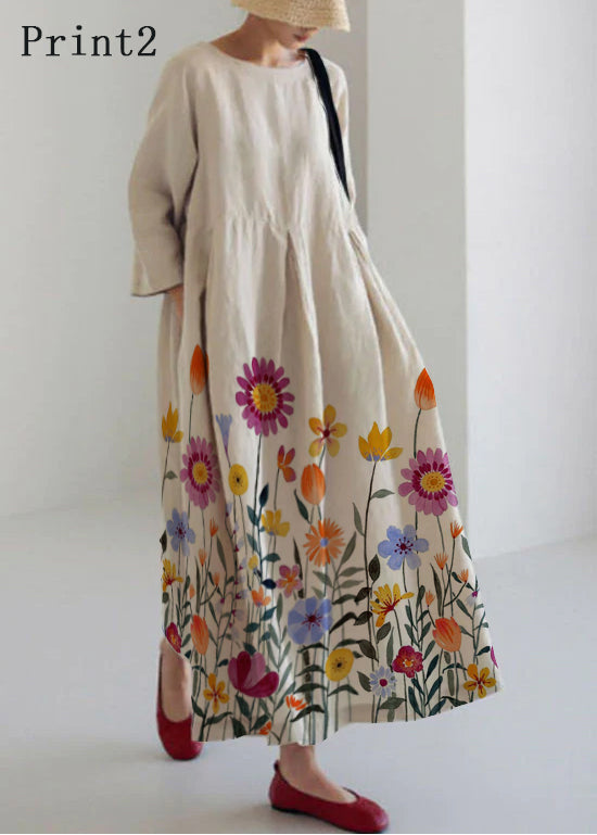 Abrikoos | Katoenen jurk met zakken en patchwork 11