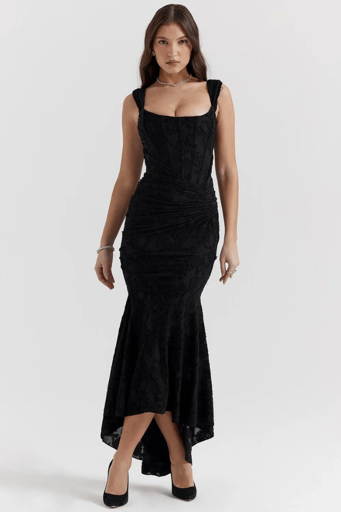 Arabella | Elegante maxi jurk met rozenmotief in delicate georgette 1