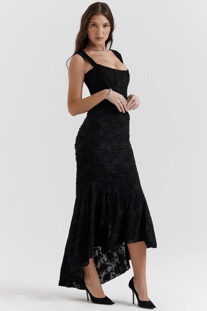 Arabella | Elegante maxi jurk met rozenmotief in delicate georgette 4