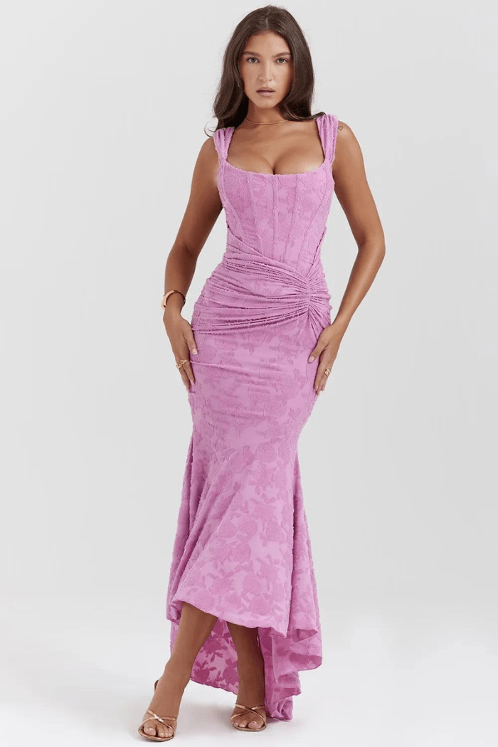 Arabella | Elegante maxi jurk met rozenmotief in delicate georgette 6