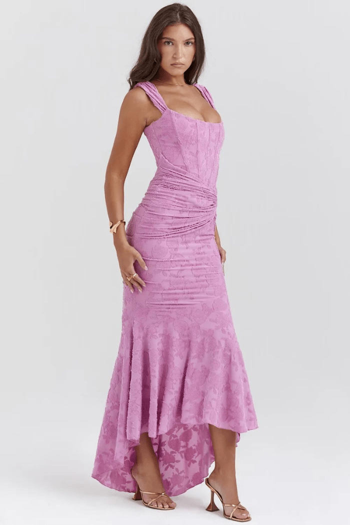 Arabella | Elegante maxi jurk met rozenmotief in delicate georgette 7