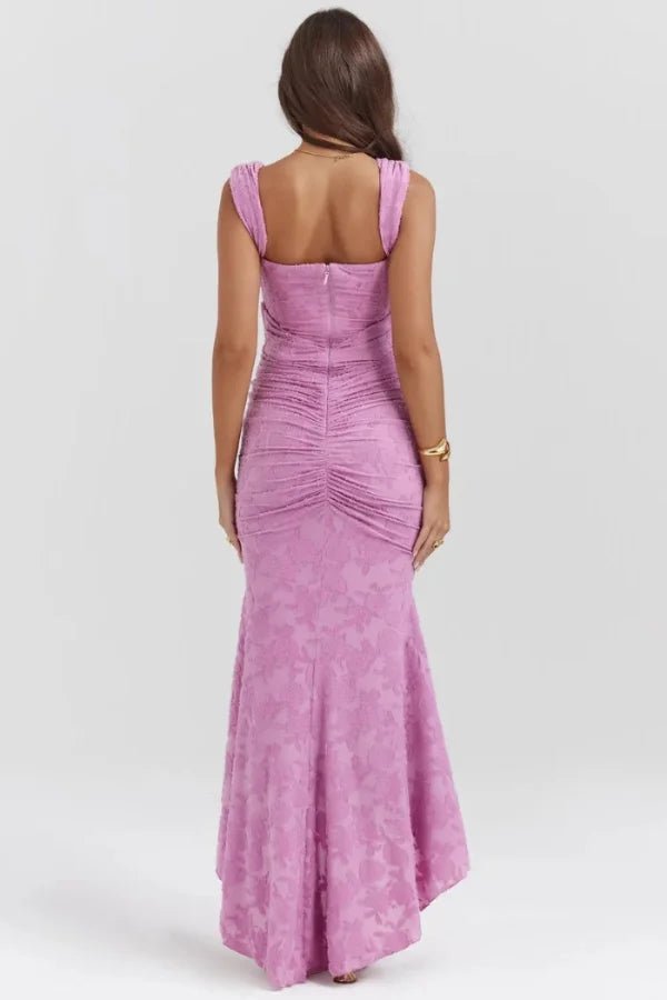 Arabella | Gestructureerde bloemenjacquard jurk met hoog-laag zoom 2