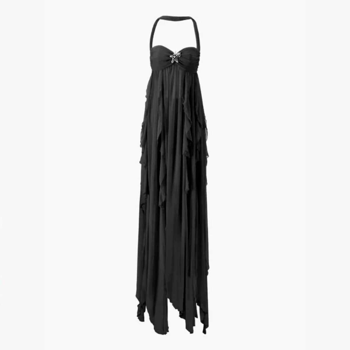 Ariel | Chiffon maxi jurk met open rug en diamantsterdetails 3