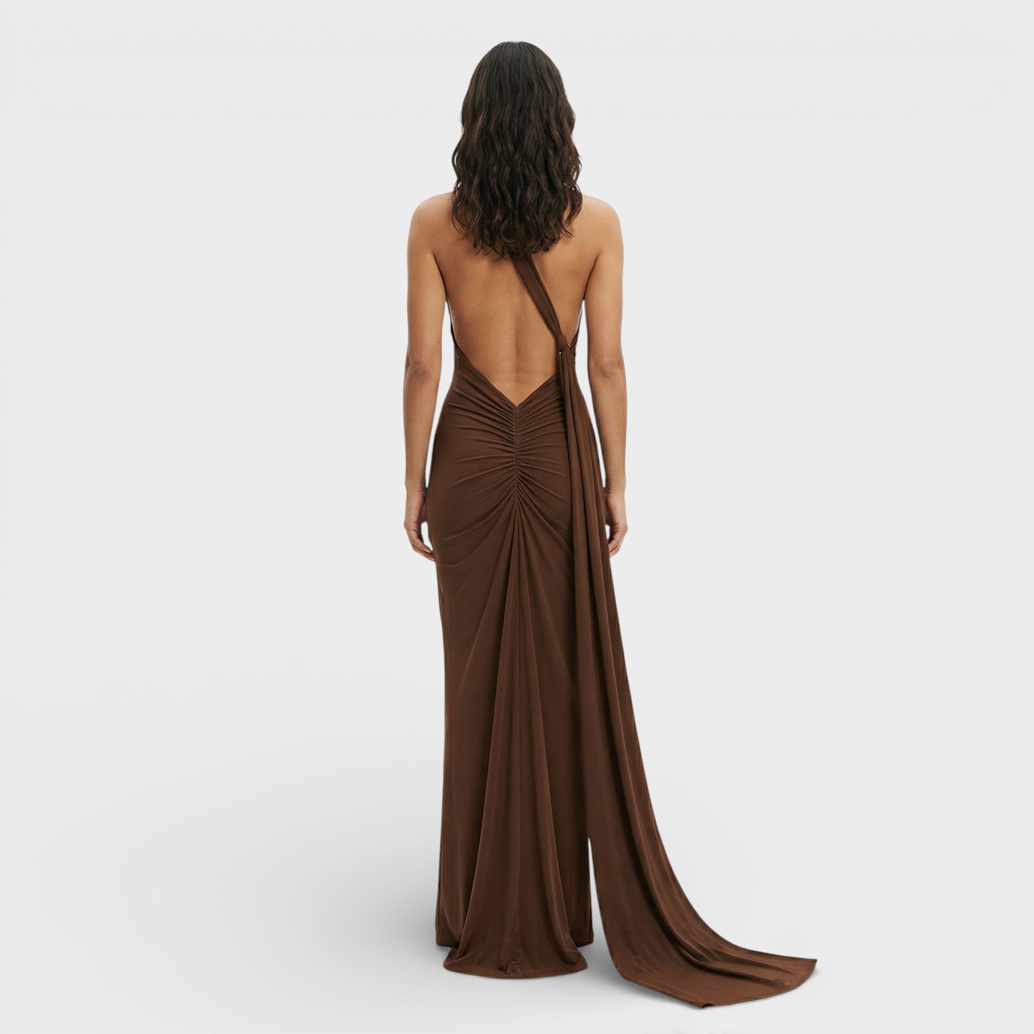 Asymmetrische maxi jurk | Open rug en verstelbare sjaal 0