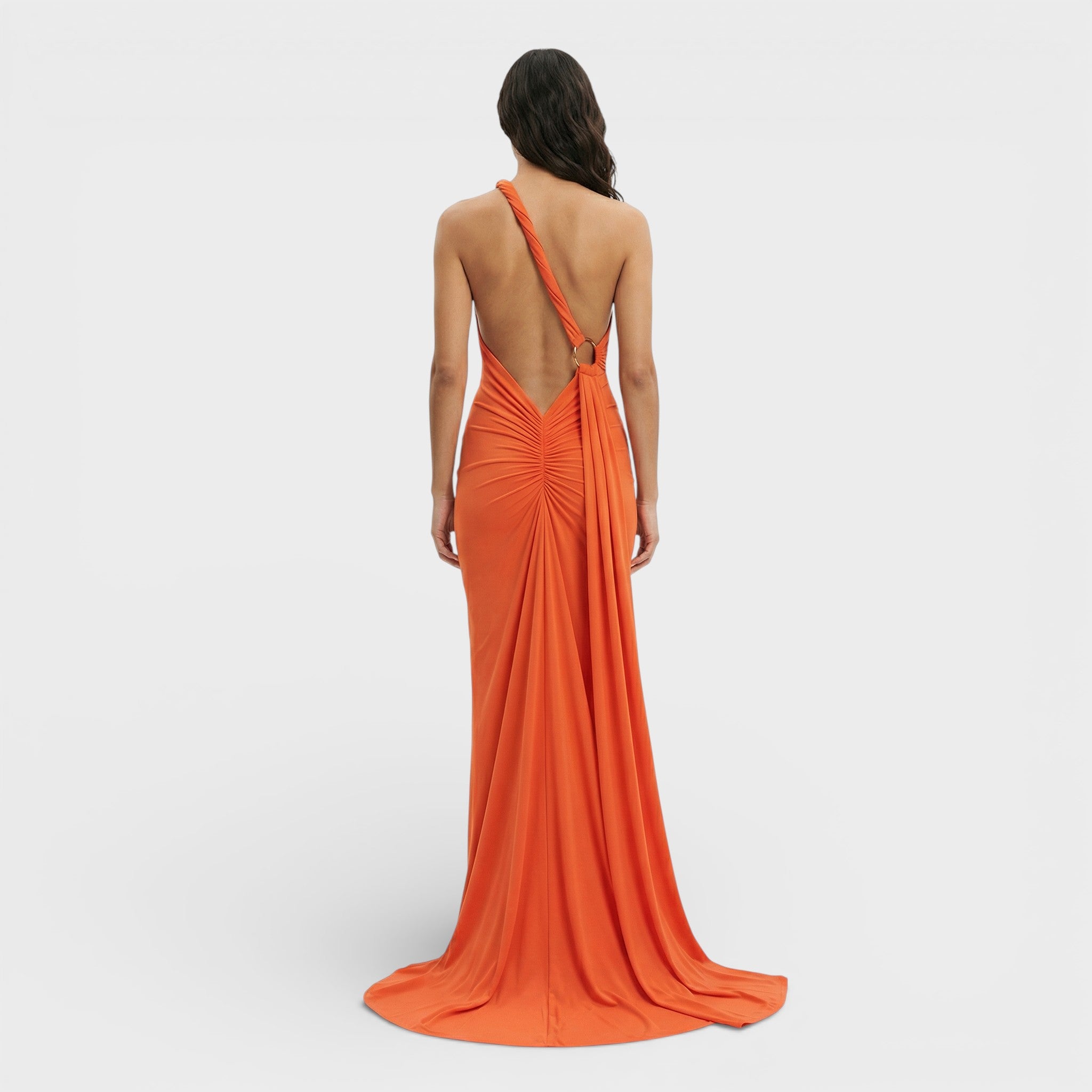 Asymmetrische maxi jurk | Open rug en verstelbare sjaal 10