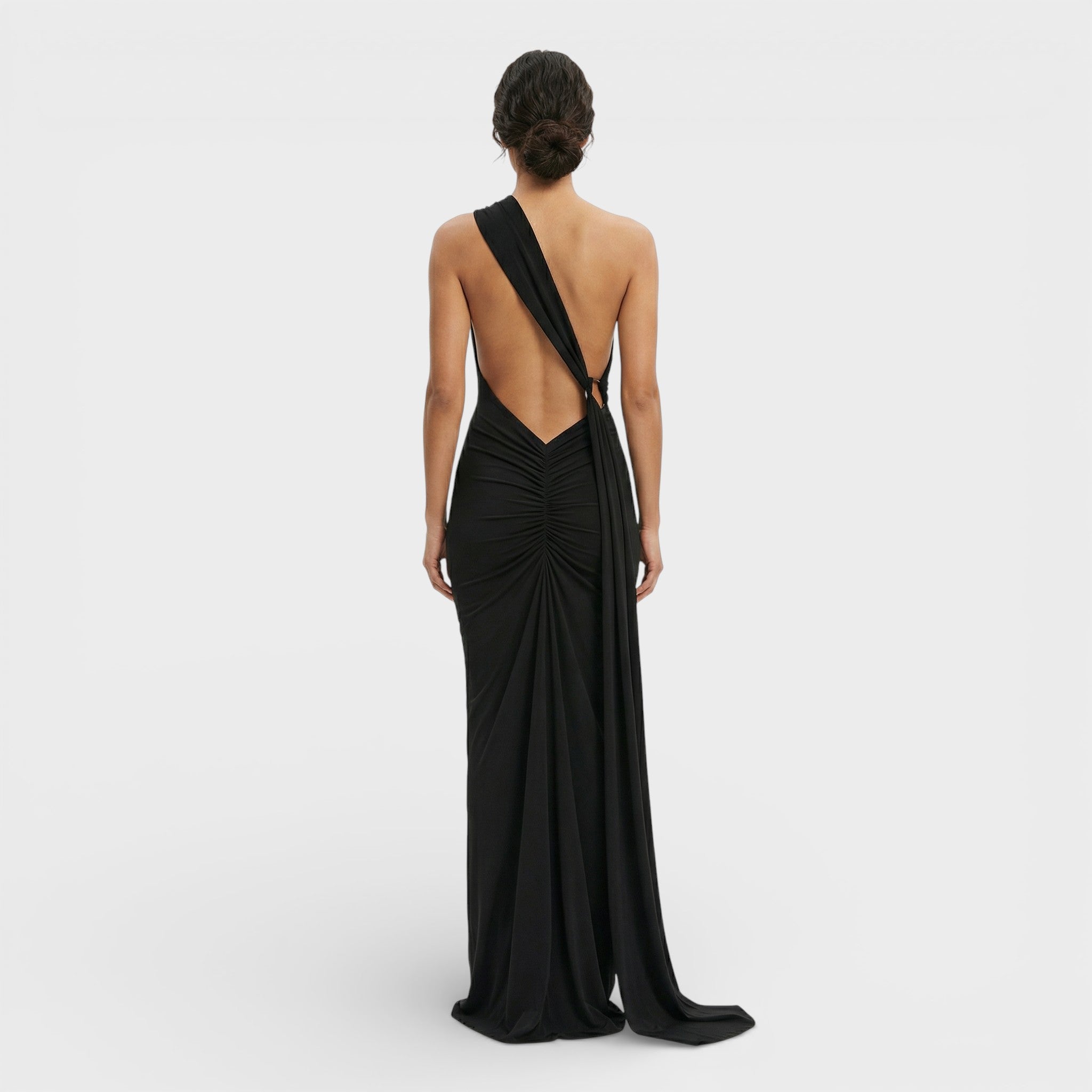 Asymmetrische maxi jurk | Open rug en verstelbare sjaal 11