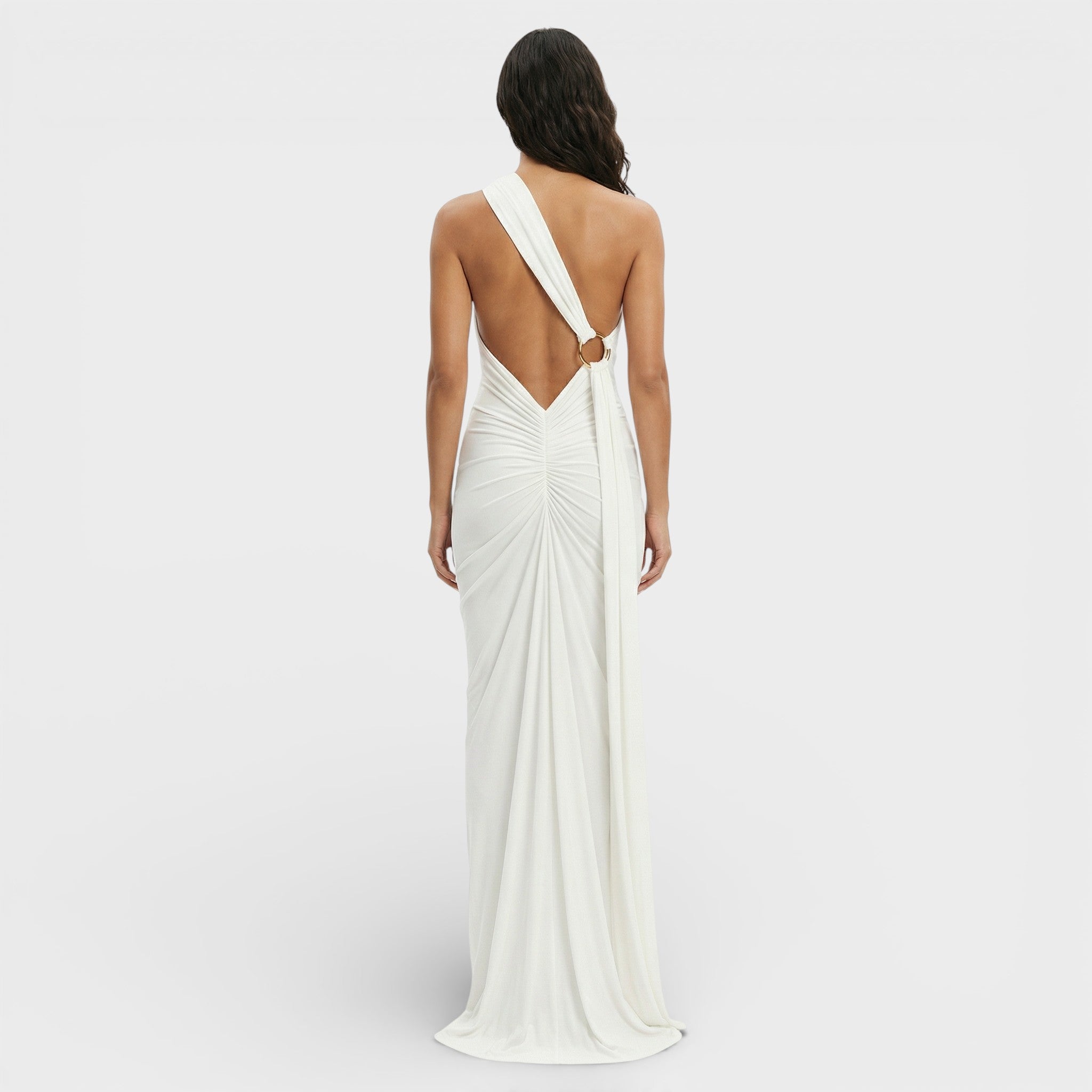 Asymmetrische maxi jurk | Open rug en verstelbare sjaal 12