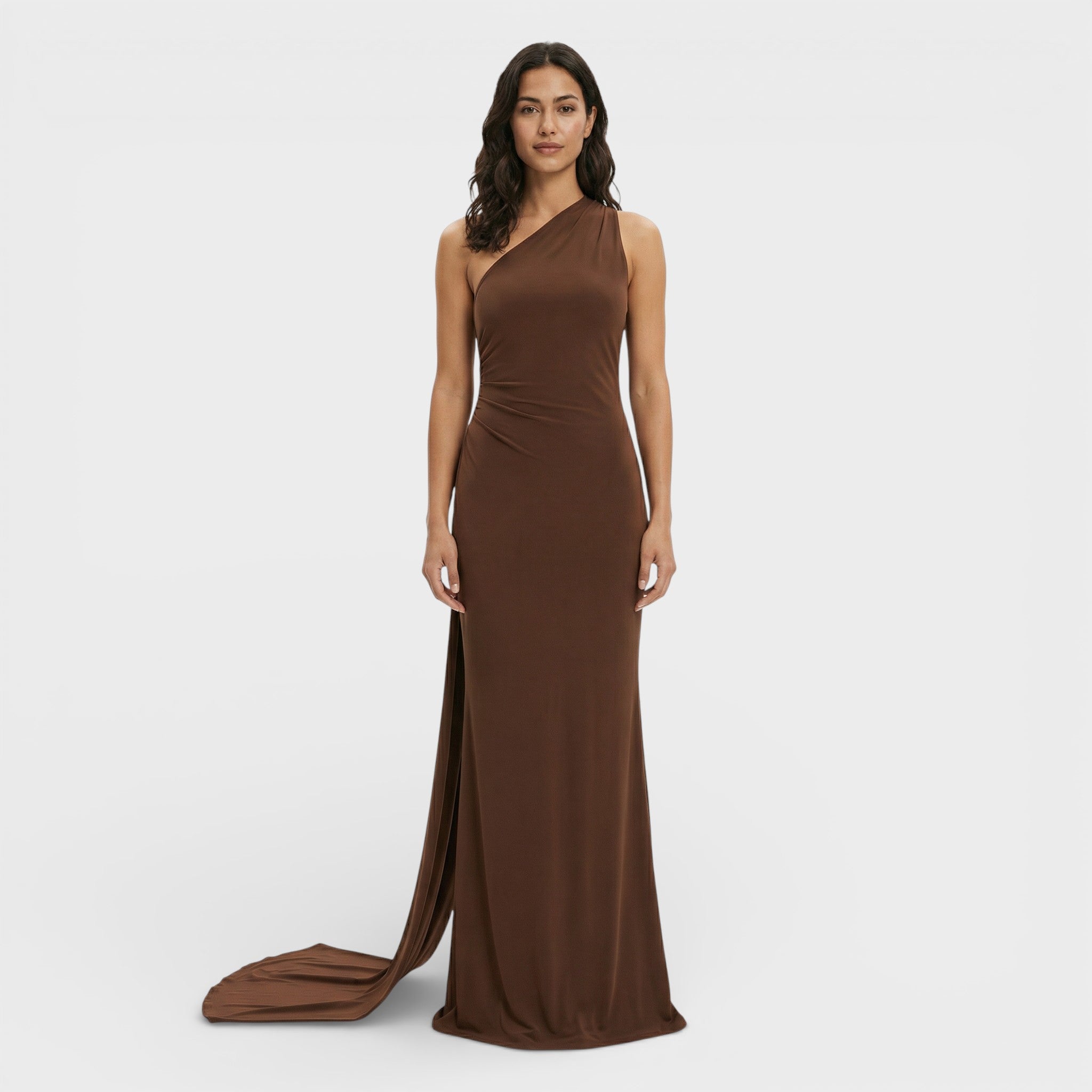 Asymmetrische maxi jurk | Open rug en verstelbare sjaal 2