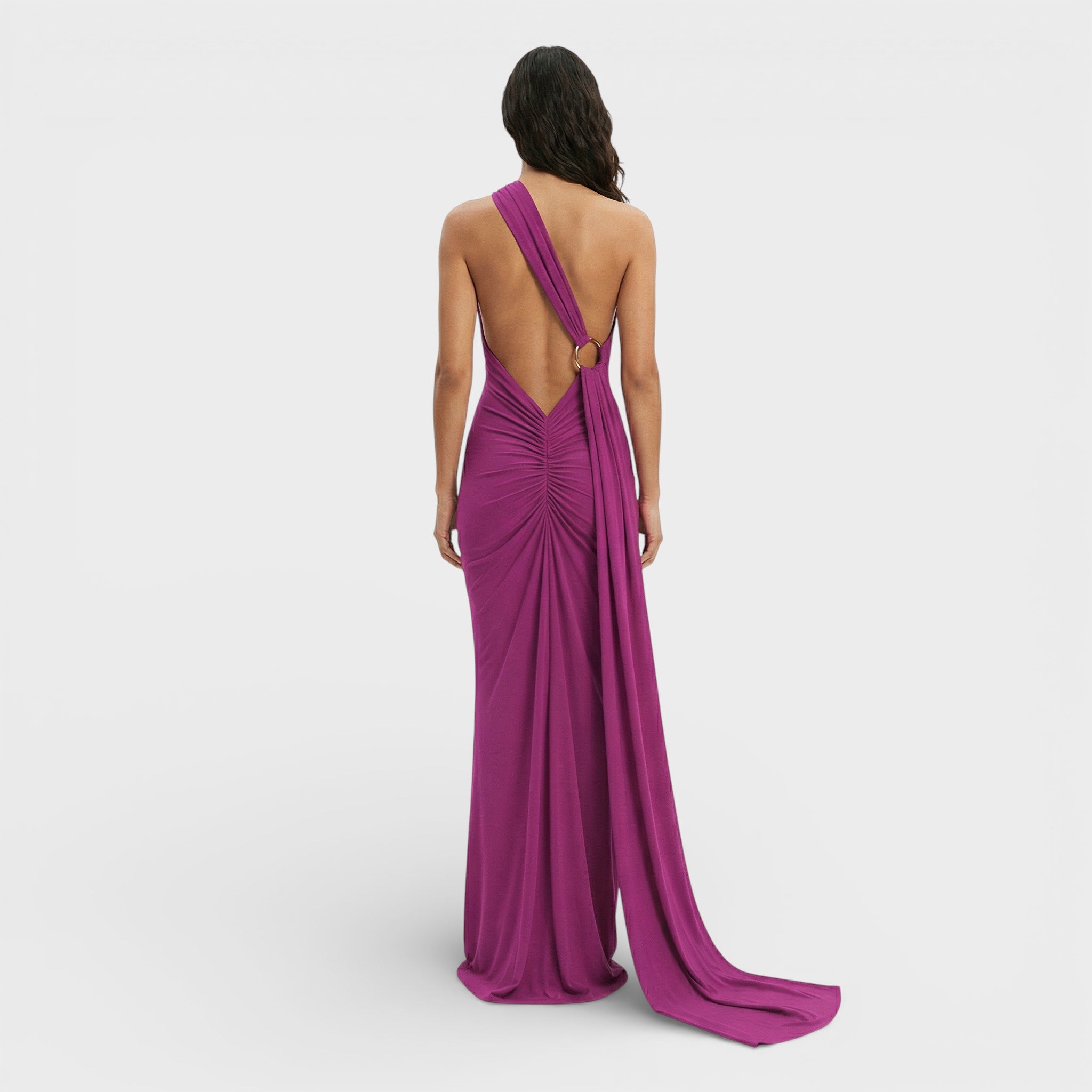 Asymmetrische maxi jurk | Open rug en verstelbare sjaal 4