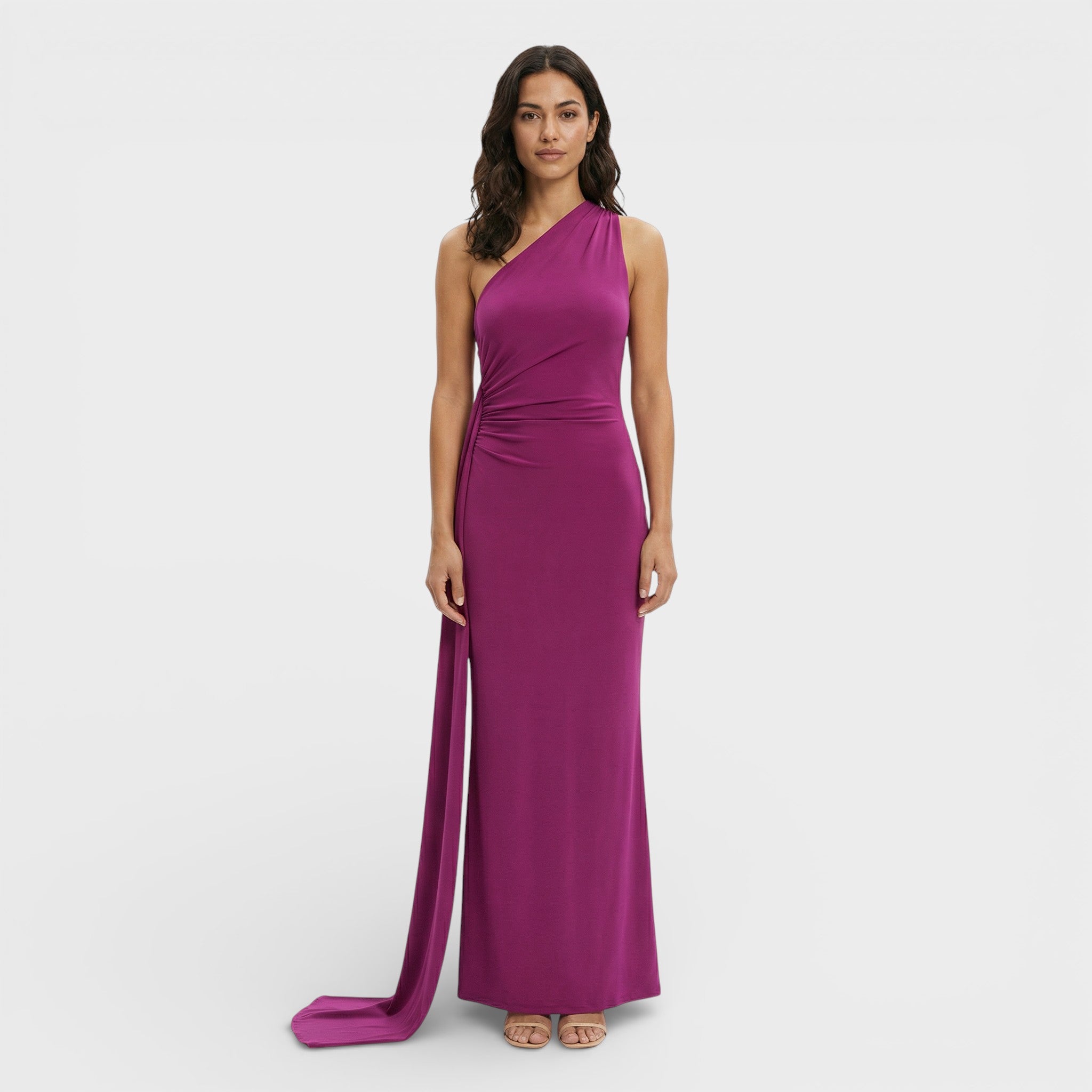Asymmetrische maxi jurk | Open rug en verstelbare sjaal 5