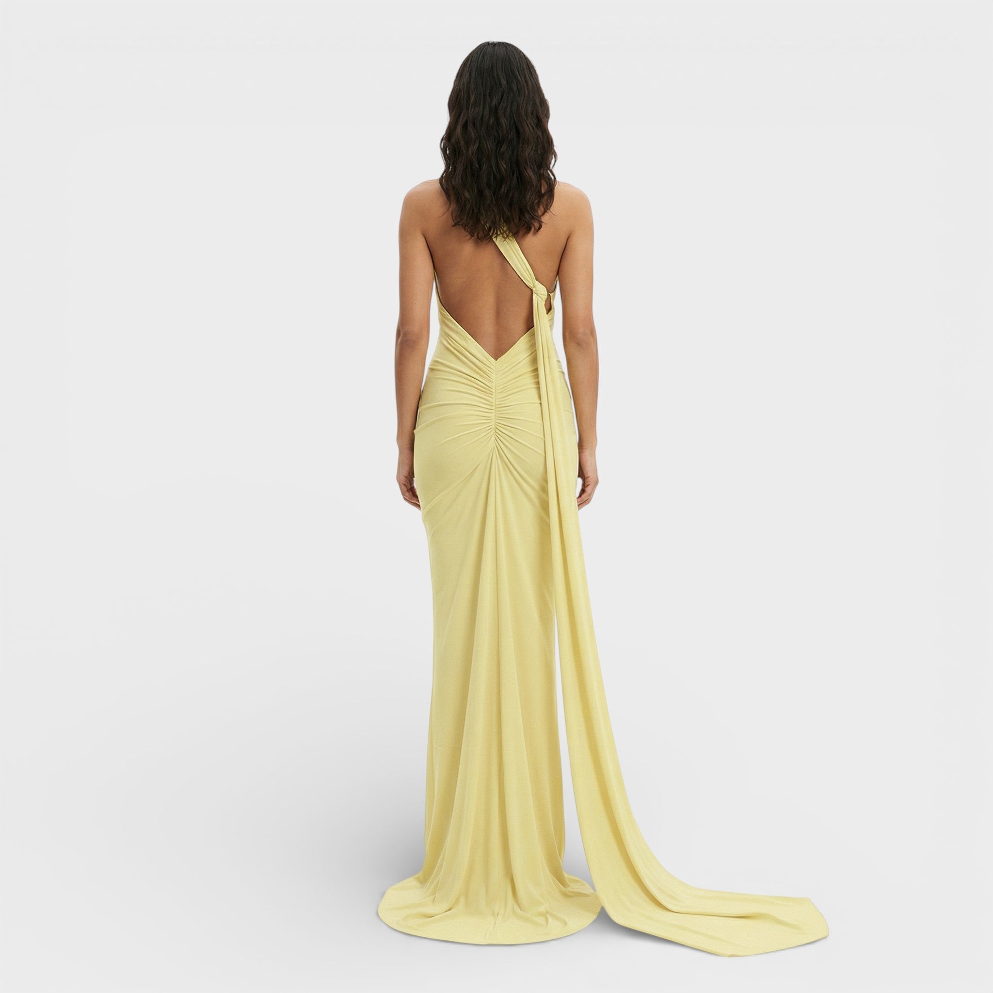 Asymmetrische maxi jurk | Open rug en verstelbare sjaal 6
