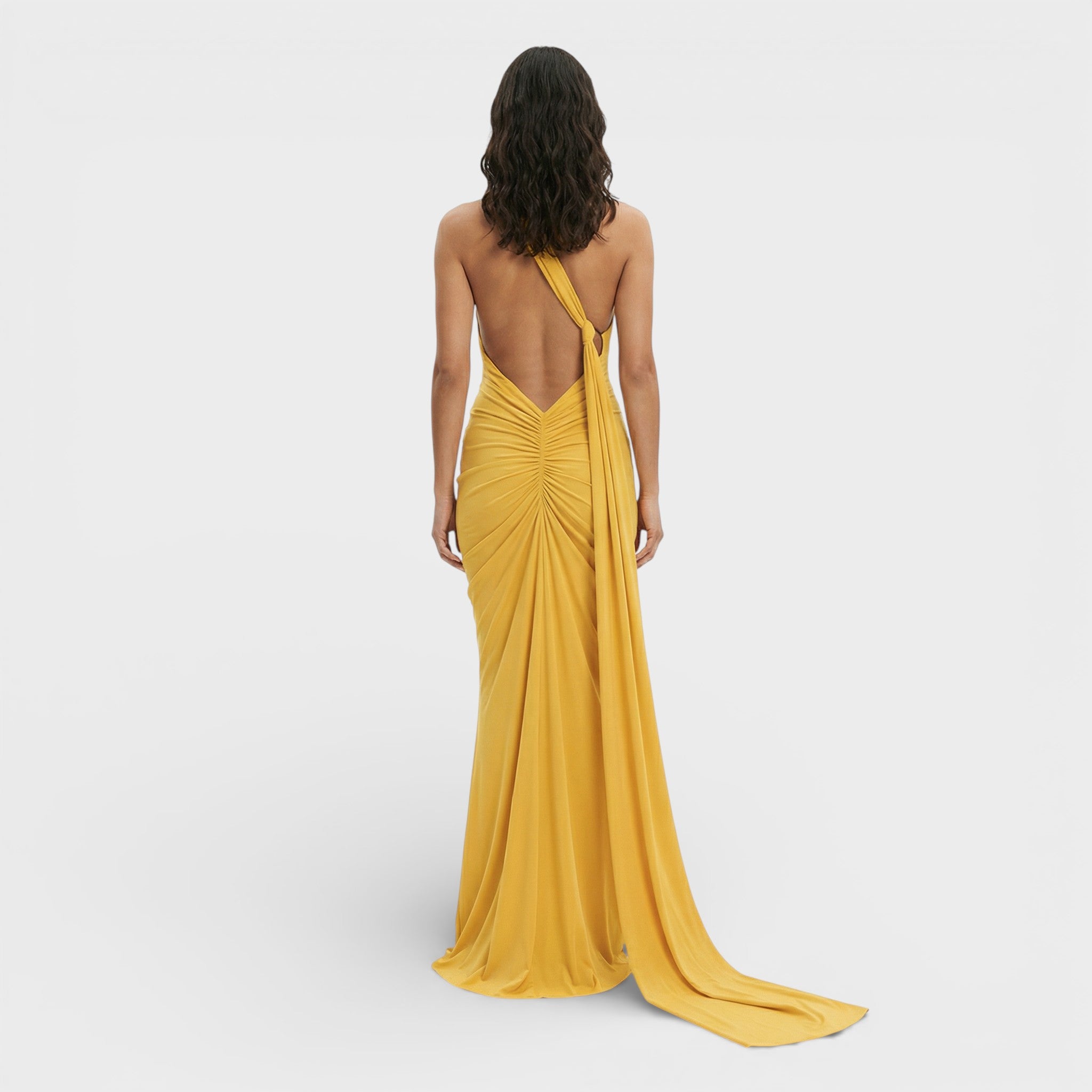 Asymmetrische maxi jurk | Open rug en verstelbare sjaal 9