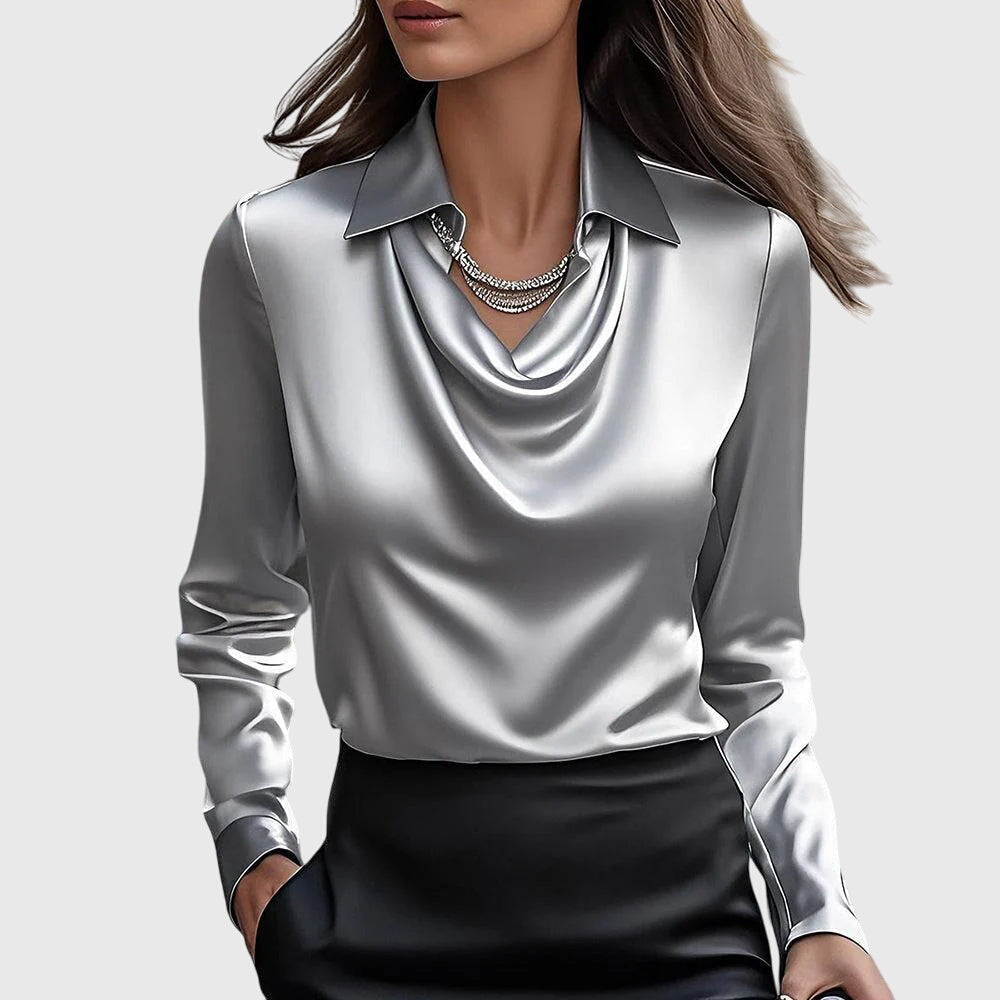 BROOKLYN™ | Geplooide halslijn witte blouse 2