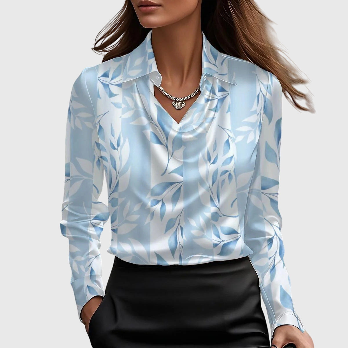 BROOKLYN™ | Geplooide halslijn witte blouse 5