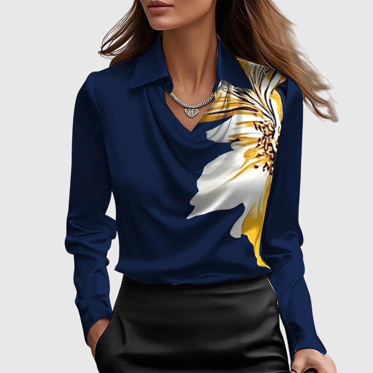 BROOKLYN™ | Geplooide halslijn witte blouse 8