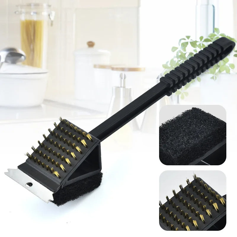 Barbecueborstel | 3-in-1 met stalen borstel, spons en schraper 3
