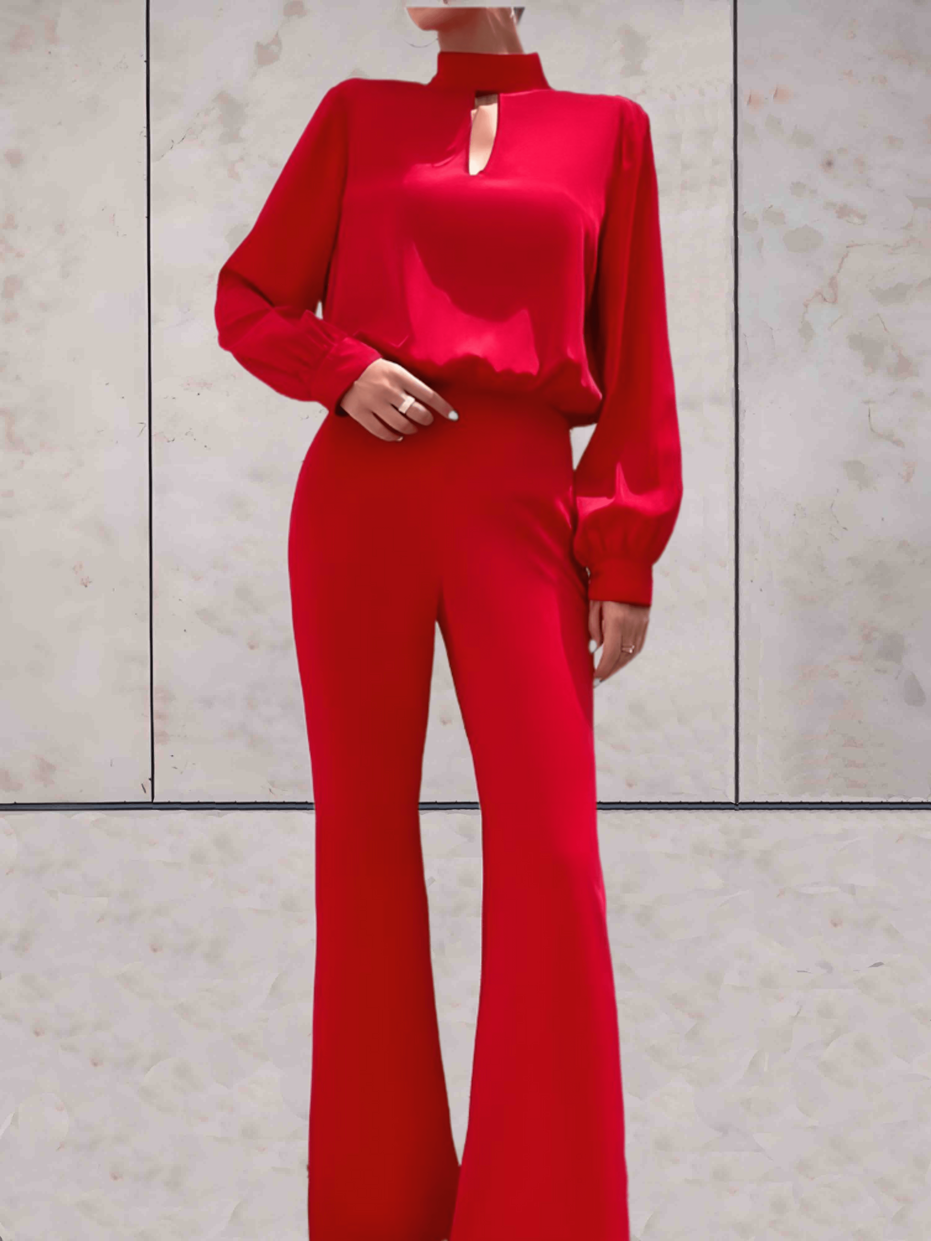 Lola - Trendy en Stijlvol Rode Jumpsuit met Lange Pofmouw