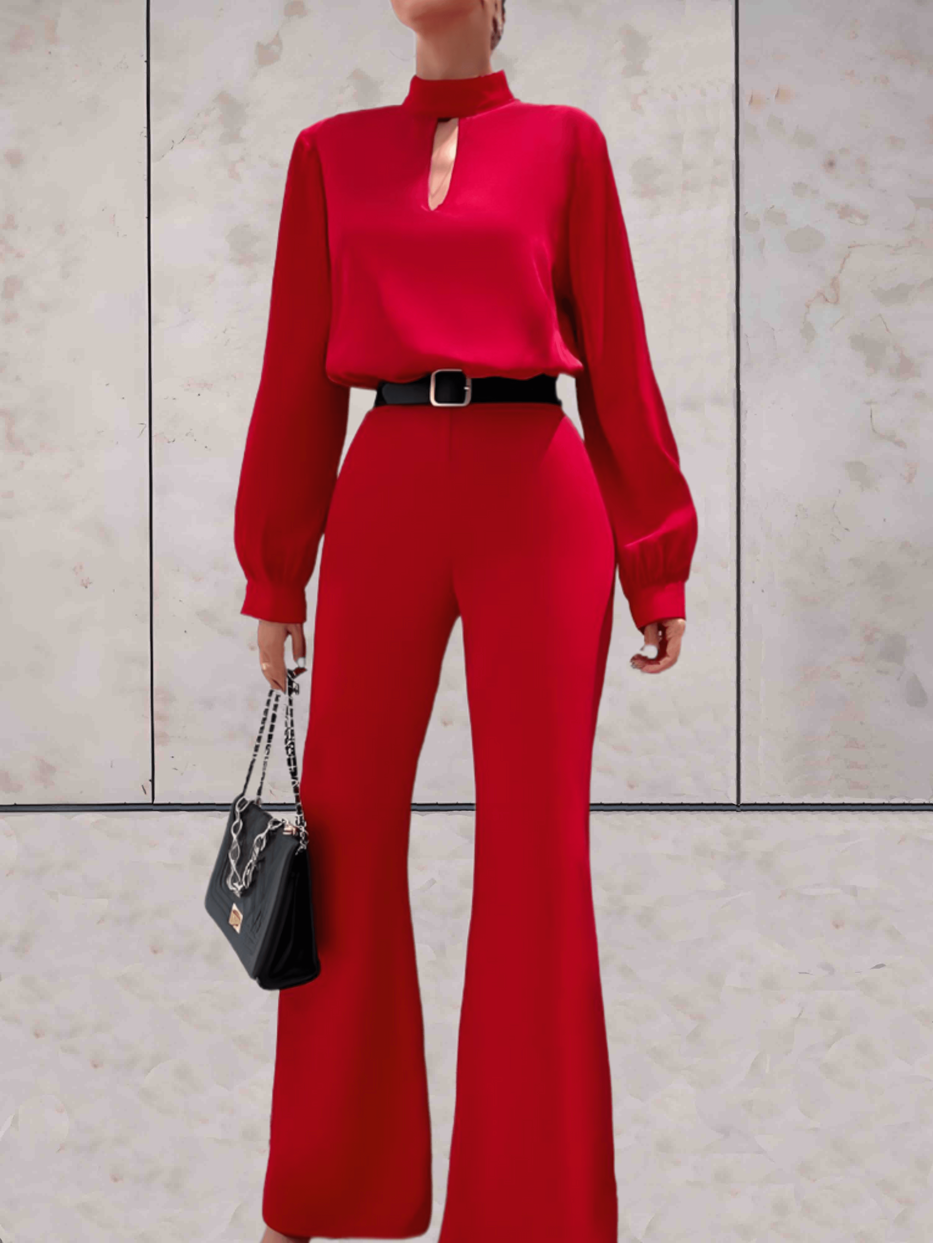 Lola - Trendy en Stijlvol Rode Jumpsuit met Lange Pofmouw